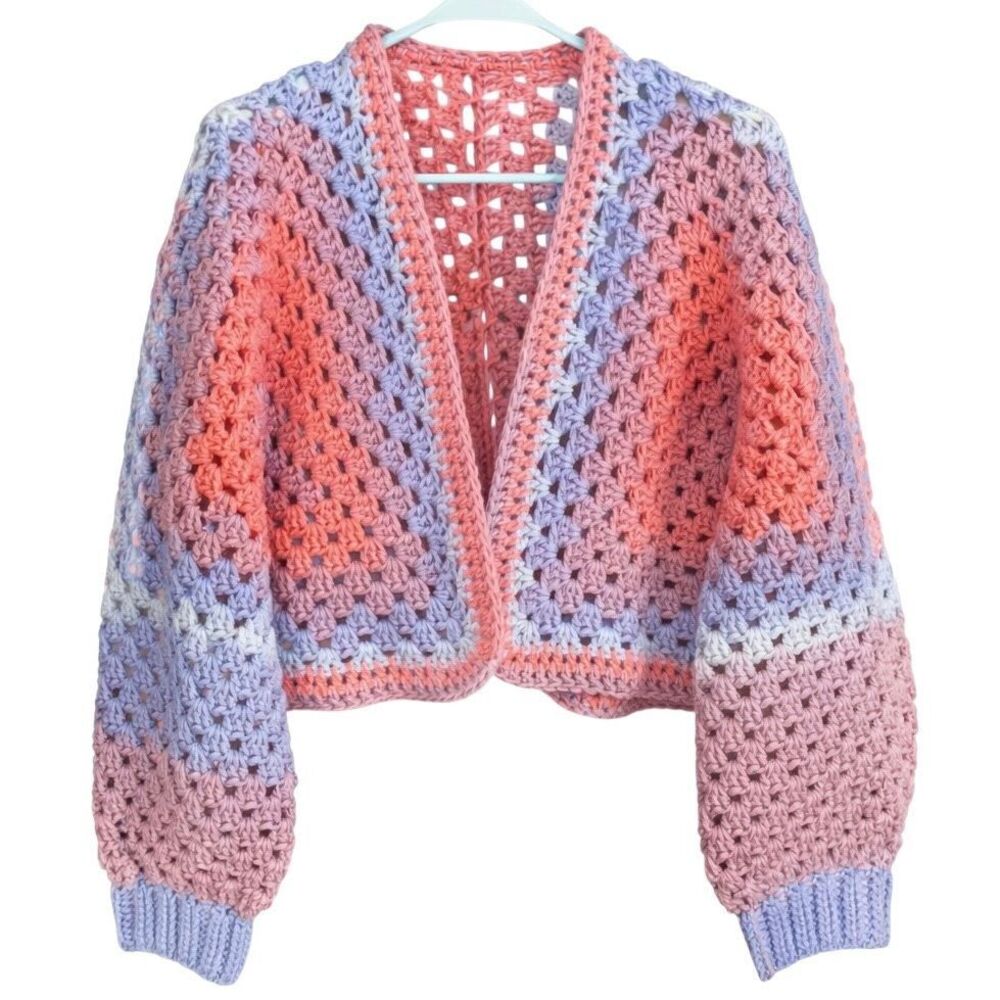 Crochet Granny Square Cardigan Pastel Coquette Cottagecore Handmade Sweater S